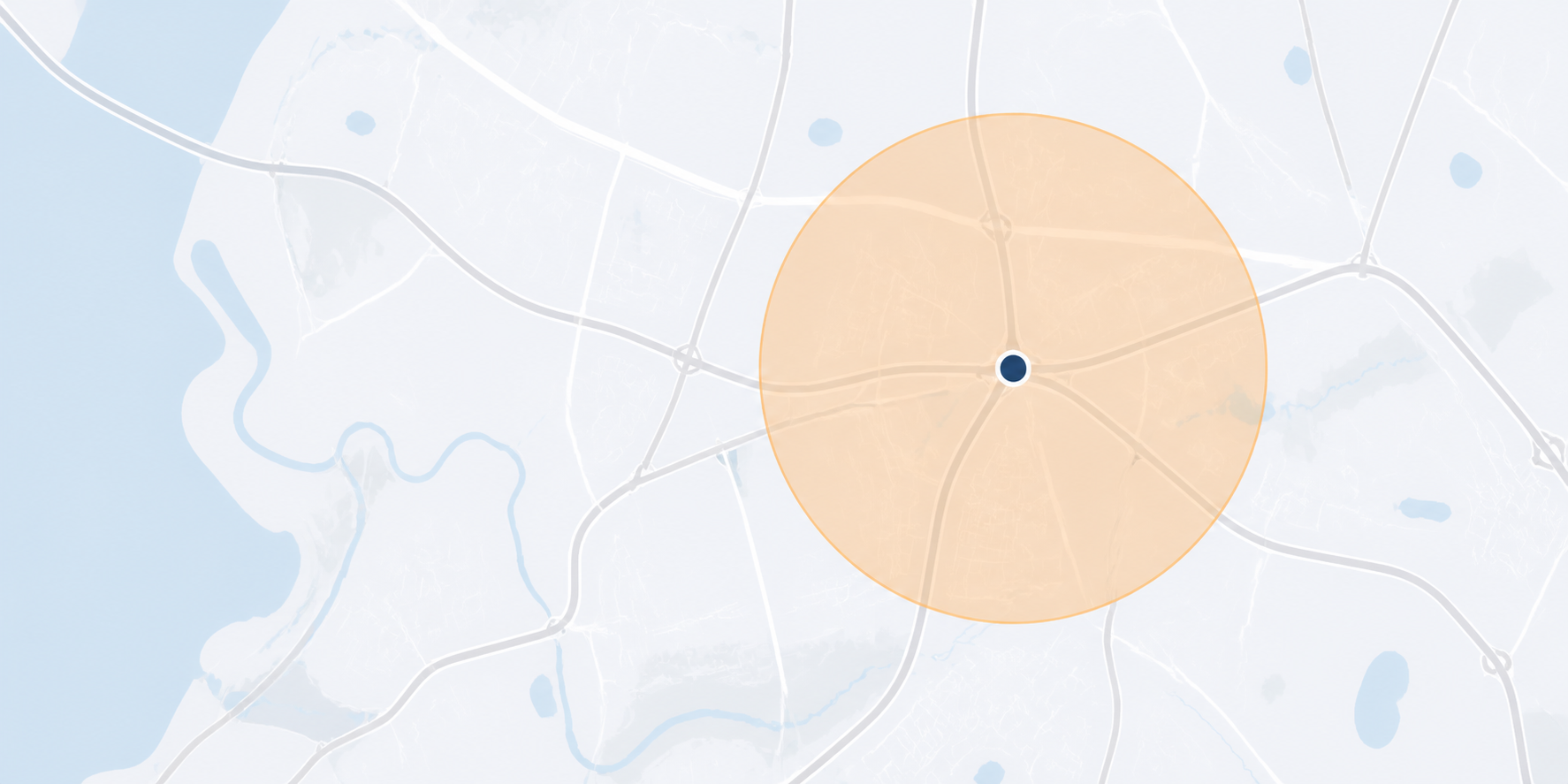 Abstract service area map with orange coverage circle
