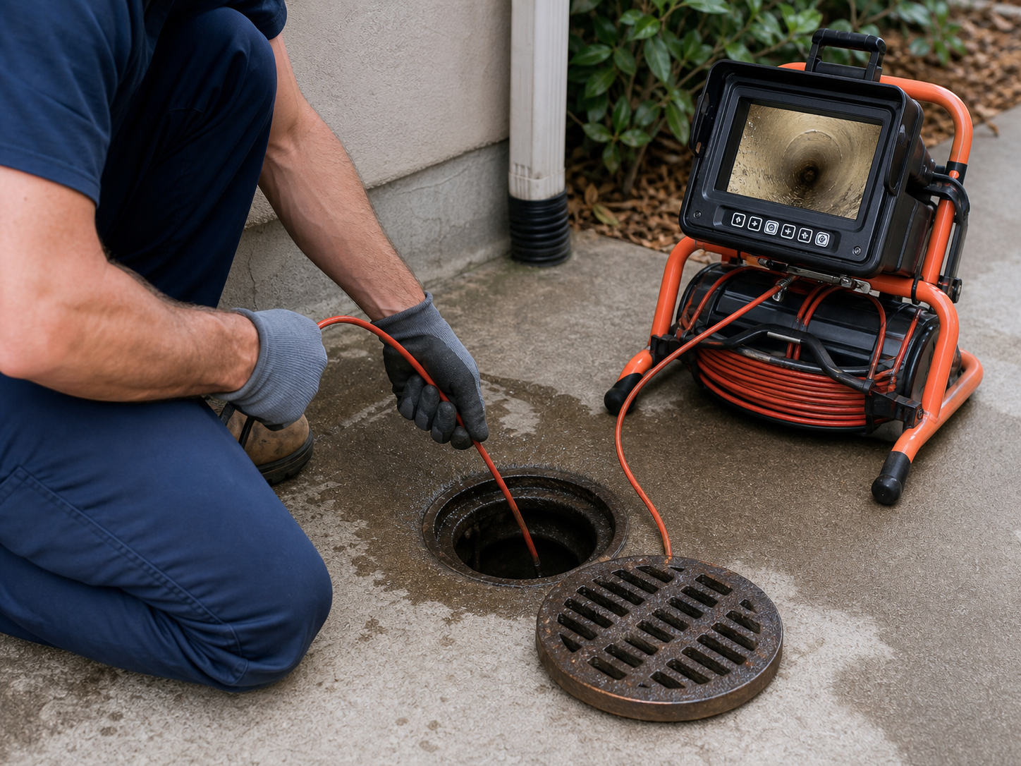 Sewer camera inspection equipment at a clean-out